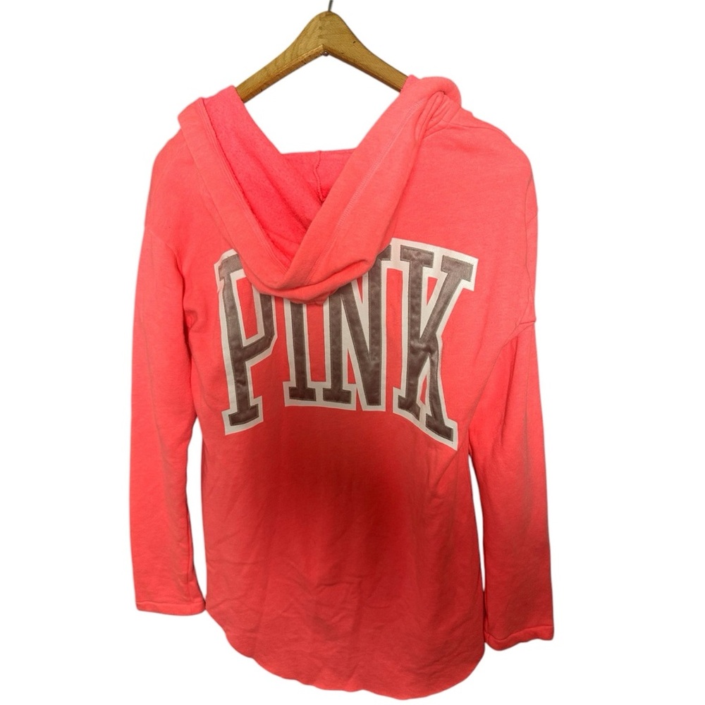 Victoria's Secret Neon Pink Hoodie Spellout back V-Neck XS
